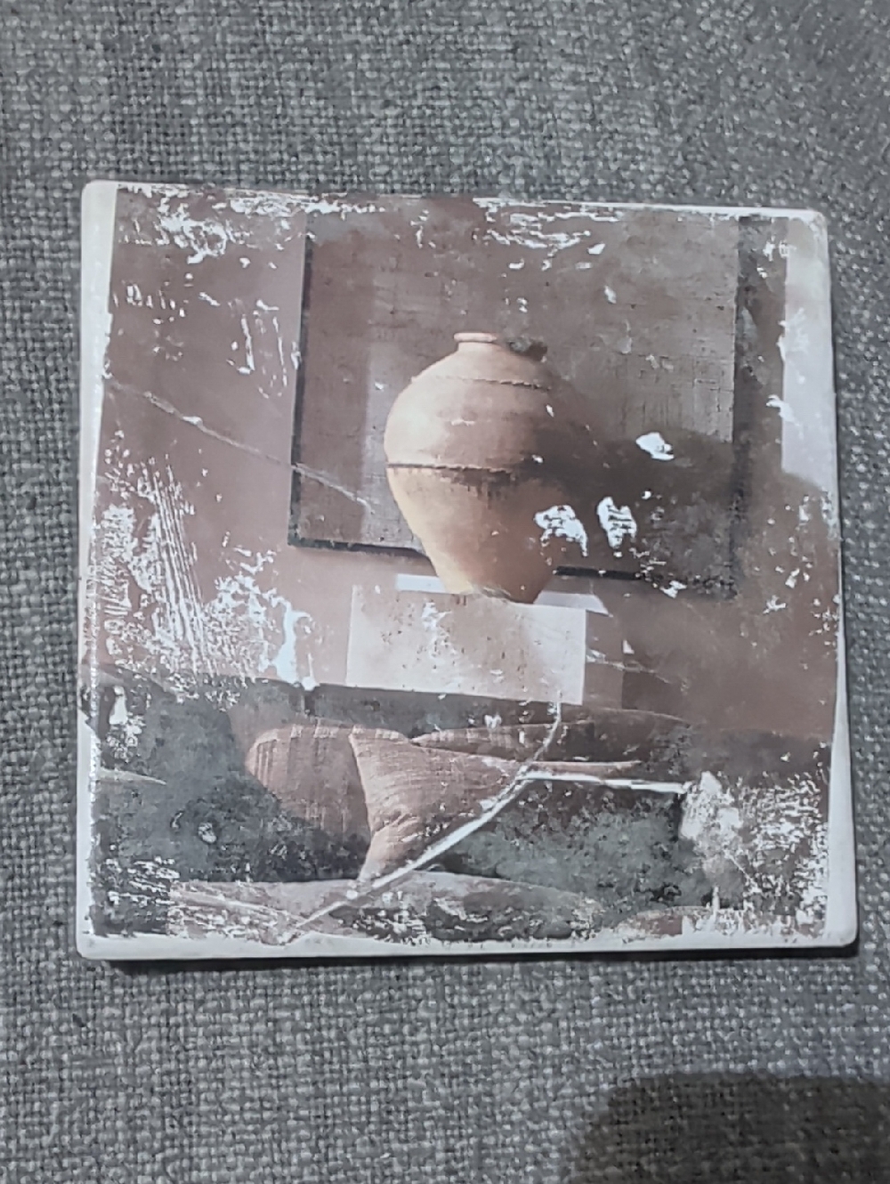 Vintage Ceramic Vase Print Tile Coaster- Earth Tones Handcrafted